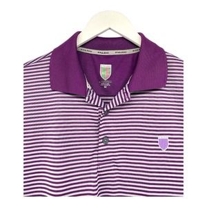 Faldo Claret & Green Purple Stripe Logo Short Sleeve‎ Golf Polo Shirt Size M